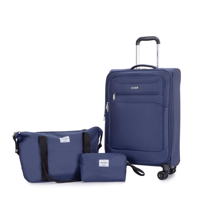 3-Piece Set Softshell Suitcase Spinner Wheels Terylene Polyester Luggage Sets Carry On Blue