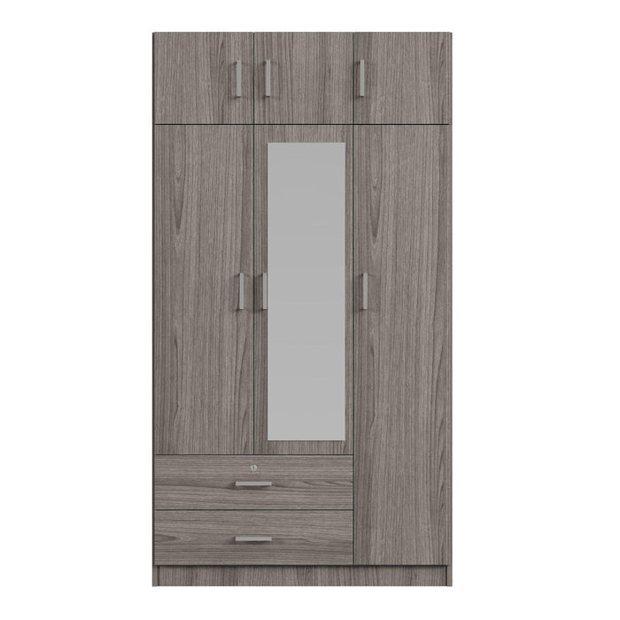 3-Door Mirror Wardrobe with 2 Drawers and Top Cabinet