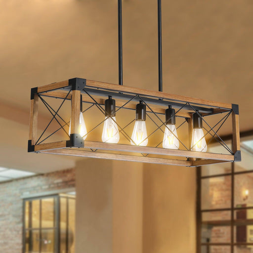 5-Light Retro Farmhouse Chandelier For Kitchen, Living room, Dining room Walnut(No Bulbs) - DTYStore