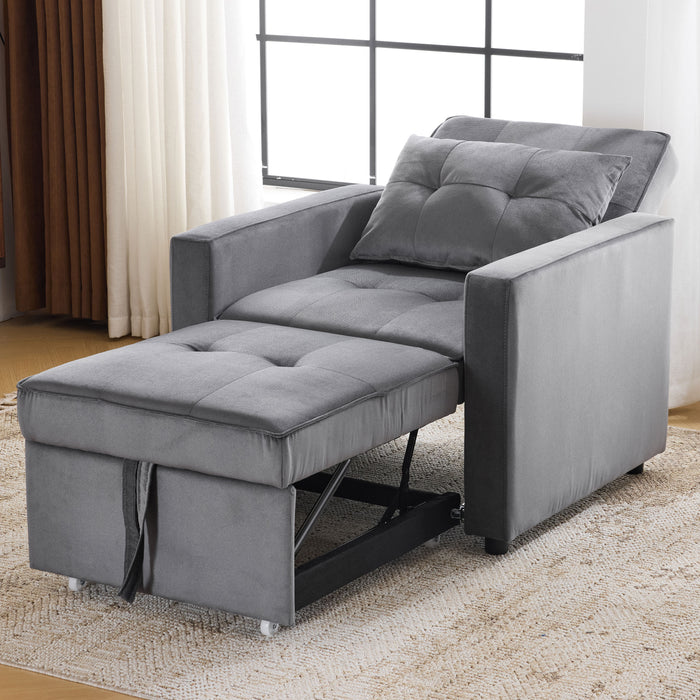 Convertible Sleeper Sofa Chair Bed with Pillow & Pocket, 3-in-1 Sofa Bed Sleeper Chair in Modern Velvet Fabric for Living Room, Bedroom, Study, Apartment, Gray - DTYStore