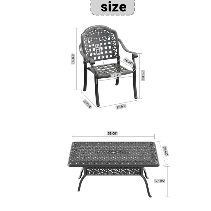 (Cushions In Random Colors)7-Piece Set Of Cast Aluminum Patio Furniture With Cushions - DTYStore