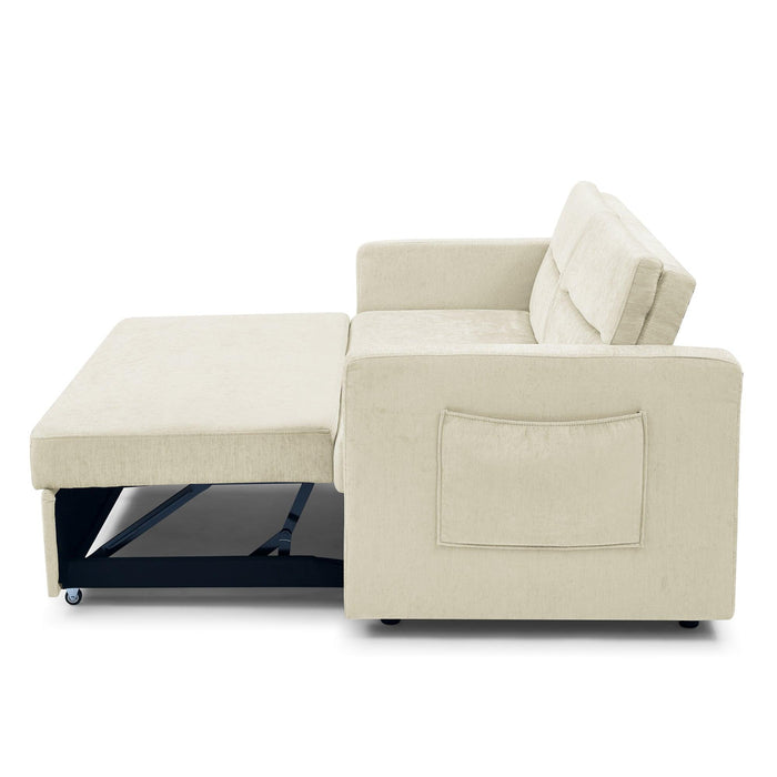 Loveseats Sofa Bed with Pull-out Bed,Adjsutable Back and Two Arm Pocket,Beige (54.5"x33"x31.5")