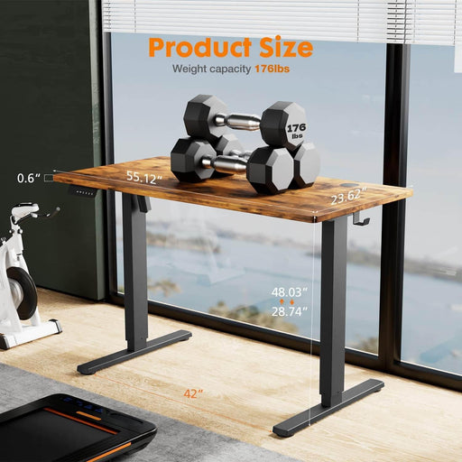 Electric Height Adjustable Standing Desk,Sit to Stand Ergonomic Computer Desk,Brown,55'' x 24" - DTYStore