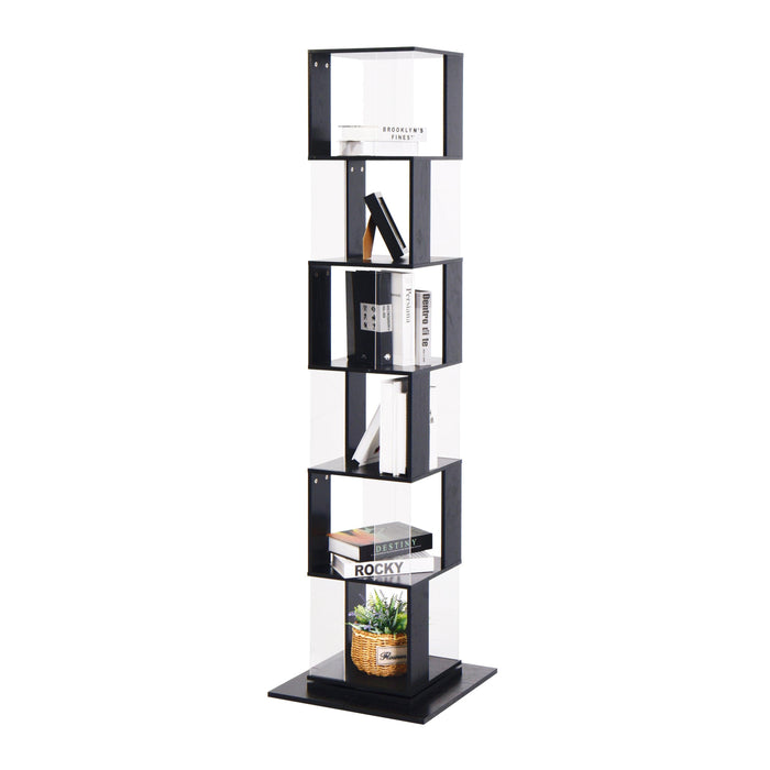 6 tier Rotating Bookshelf, Floor Rack Simple Bookcase with Acrylic plate Student Multi-Function Creative Bookshelf for Living Room with anti-toppling base