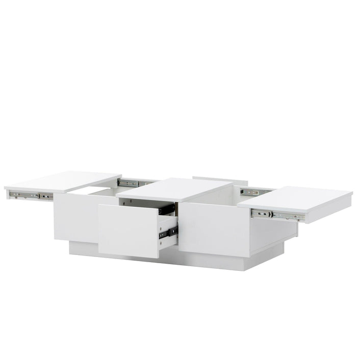 ON-TREND Coffee Table with 2 large Hidden Storage Compartment, Extendable Cocktail Table with 2 Drawers, High-gloss Center Table with Sliding Top for Living Room, 39.3"x21.6", White