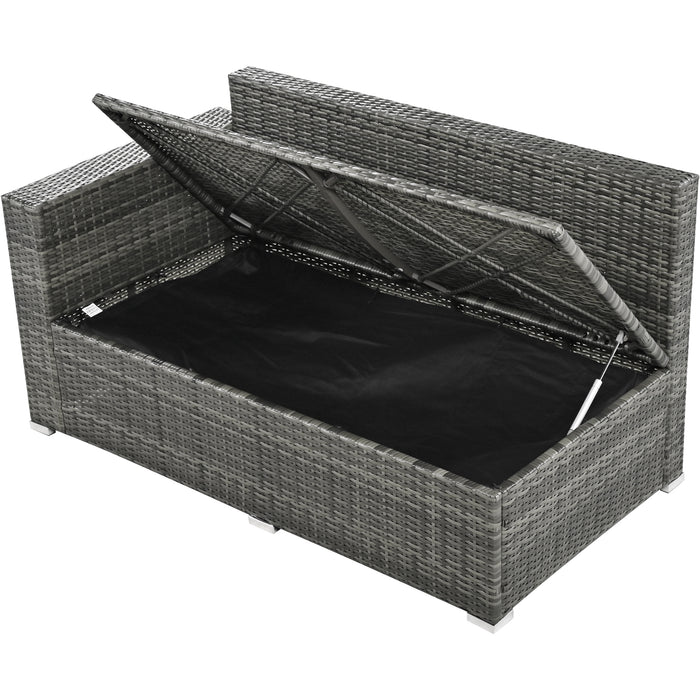 Outdoor 6-Piece All Weather PE Rattan Sofa Set, Garden Patio Wicker Sectional Furniture Set with Adjustable Seat, Storage Box, Removable Covers and Tempered Glass Top Table,Grey - DTYStore