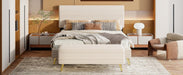 2 Pieces Bedroom Sets Queen Size Upholstered Bed Frame with Modern Corduroy Storage Ottoman