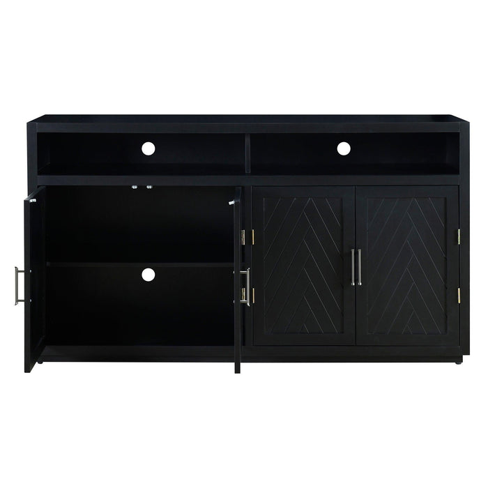 TREXM 4-door Classic Sideboard with Open Storage and Adjustable Shelves Perfect for kitchens, living rooms (Black)