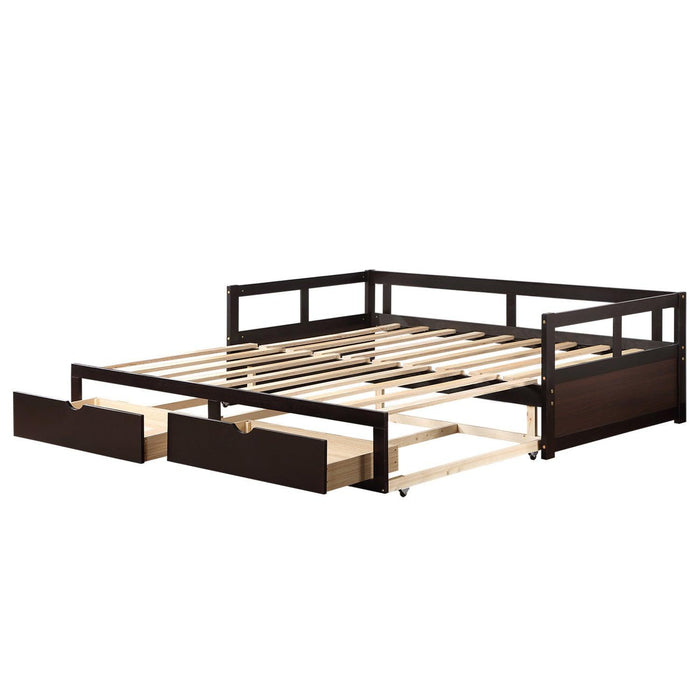 Wooden Daybed with Trundle Bed and Two Storage Drawers , Extendable Bed Daybed,Sofa Bed for Bedroom Living Room,Espresso - DTYStore