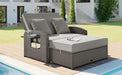 PE Wicker Rattan Double Chaise Lounge, 2-Person Reclining Daybed with Cushions and Cover