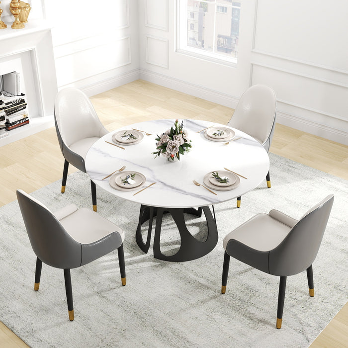 53" Round Marble Dining Table with Black Iron Metal Base, Artificial Marble for 6 People, Dining Room/Living Room Kitchen Dining Table,White (Dining Table Only) - DTYStore