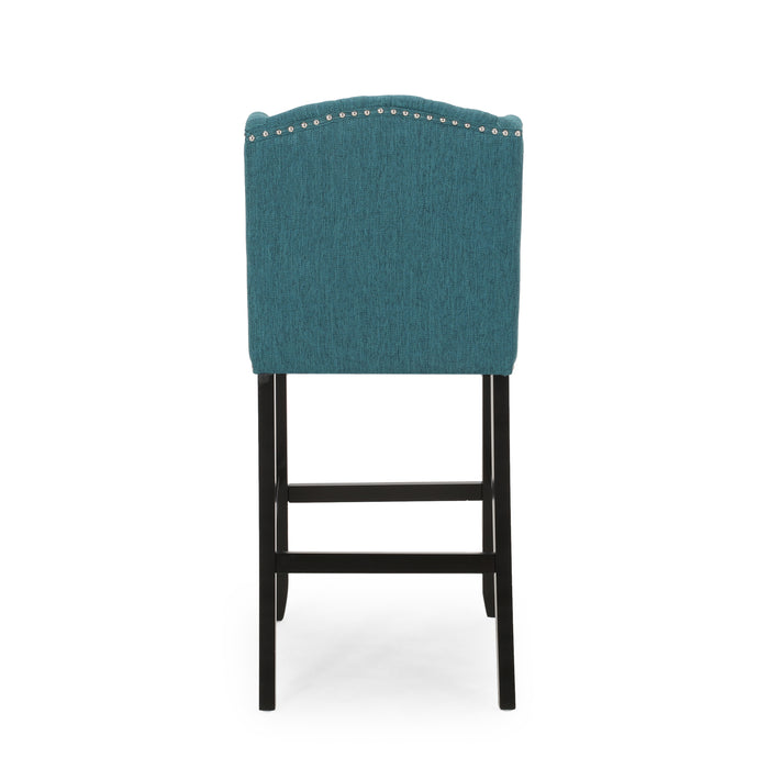 Vienna Contemporary Fabric Tufted Wingback 31 Inch Counter Stools, Set of 2, Teal and Dark Brown - DTYStore