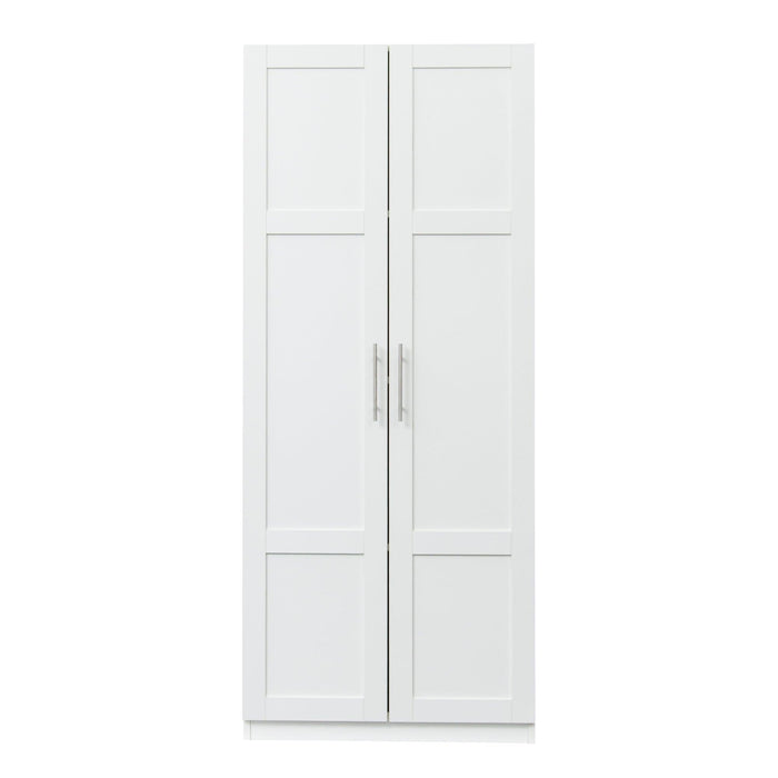 High wardrobe and kitchen cabinet with 2 doors and 3 partitions to separate 4 storage spaces,white