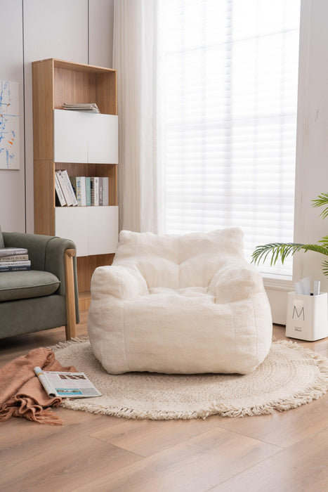 010-Soft Teddy Fabric Tufted Foam Bean Bag Chair With Teddy Fabric Ivory White