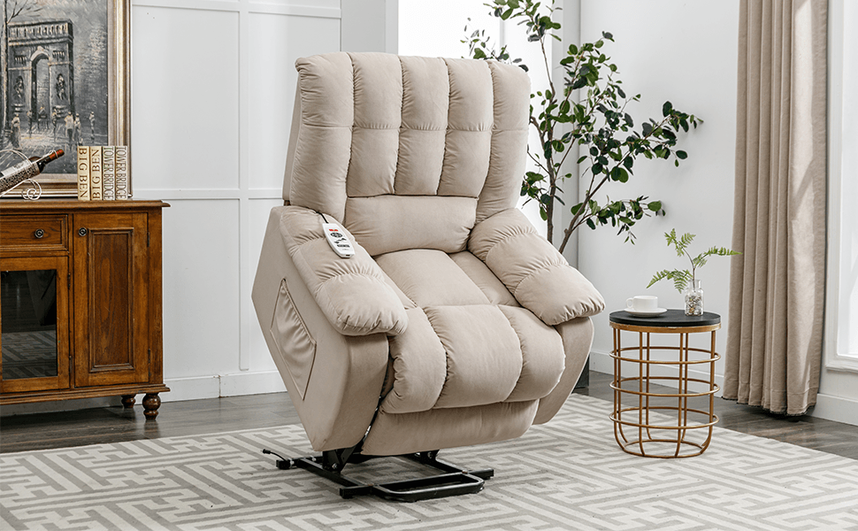 Massage Recliner Chair Electric Power Lift Recliner Chairs with Heat, Vibration, Side Pocket for Living Room Bedroom, Beige