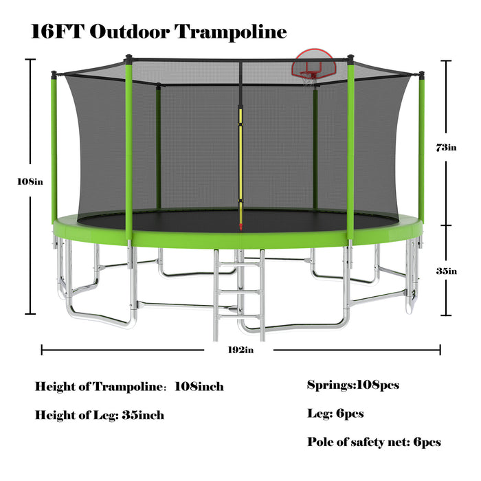 16FT Trampoline with Balance Bar & Basketball Hoop&Ball, ASTM Approved Reinforced Type Outdoor Trampoline with Enclosure Net - DTYStore