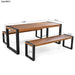 GO 3-pieces Outdoor Dining Table With 2 Benches, Patio Dining Set With Unique Top Texture, Acacia Wood Top & Steel Frame, All Weather Use, For Outdoor & Indoor, Natural - DTYStore