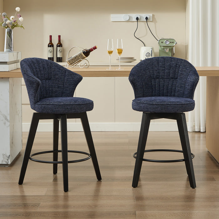 008-Wing Back Swivel Bar Stools Set of 2 - 25' Counter Height Adjustable Stools with Solid Wood Legs & Chenille Upholstery, Leveling Feet for Kitchen Island, Home Pub or Dining Room, Blue - DTYStore