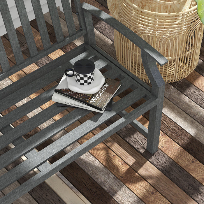 Outsunny 46' Outdoor Garden Bench, Metal Bench, Wood Look Slatted Frame Furniture for Patio, Park, Porch, Lawn, Yard, Deck, Gray - DTYStore