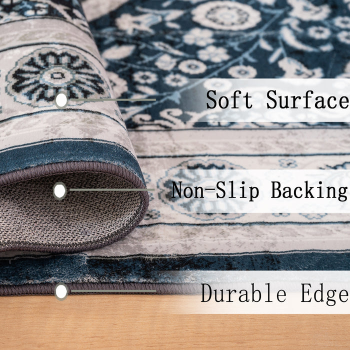Area Rug 5x7 Vintage Bohemia Non-slip Washable Rug For Living Room Kitchen Bedroom Living Room Flower Design Blue/Brown - DTYStore
