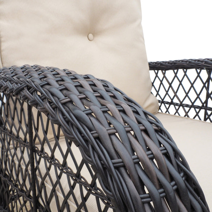 3 Pieces Conversation Set, Outdoor Wicker Rocker Patio Bistro Set, Rocking Chair with Glass Top Side Table - DTYStore