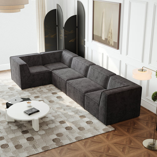 106*106" Chenille Modular L Shaped Sectional Sofa,Luxury Floor Couch Set,Upholstered Indoor Furniture,Foam-Filled Compressed Sofa for Living Room,Bedroom,5 PC Free Combination - DTYStore