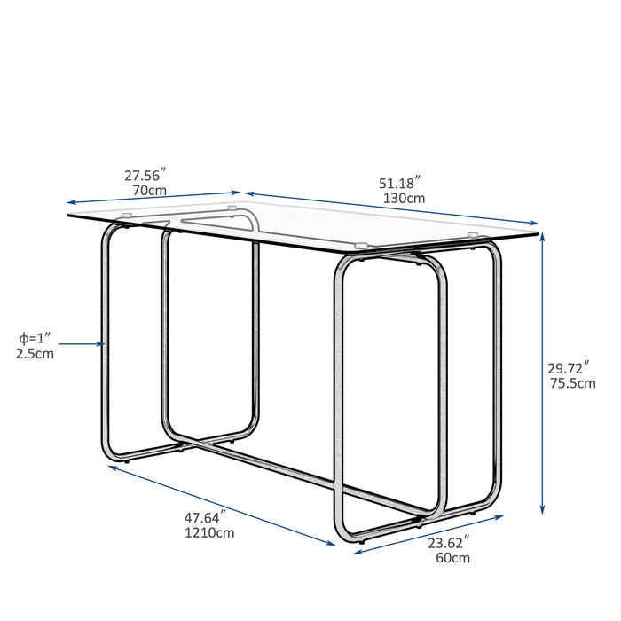 Rectangle Dining Table with Metal Frame, Tempered Glass for Kitchen Room