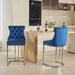 25' Counter Height Bar Stools Set of 2, Modern Velvet Barstools with Button Back&Rivet Trim Upholstered Kitchen Island Chairs with Sturdy Chromed Metal Base Legs Farmhouse Bar Stools, (Blue,2 Pack) - DTYStore