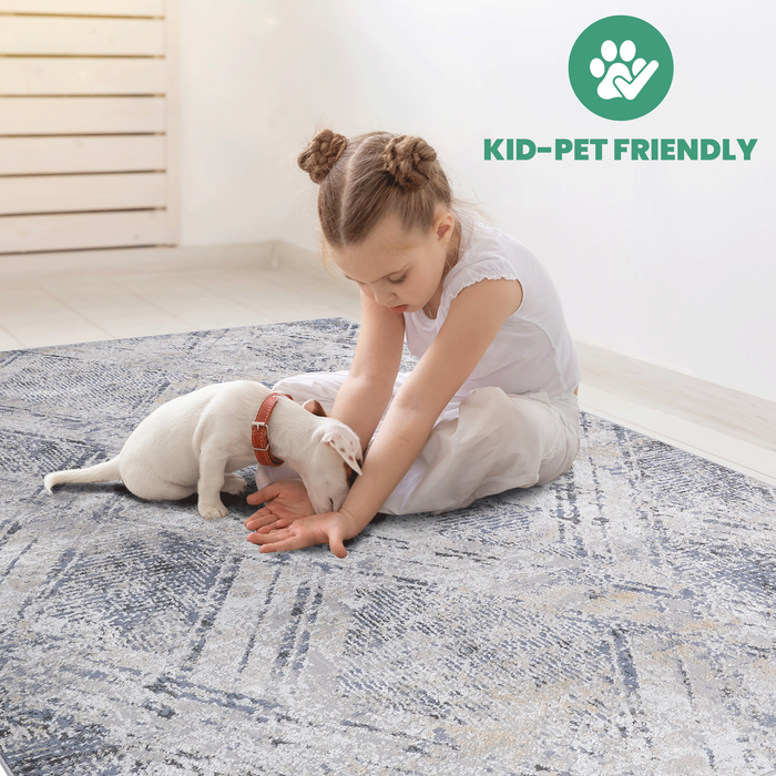 DTY Signature Collection 2X3 Blue/Grey /Geometric Non-Shedding Living Room Bedroom Dining Home Office Stylish and Stain Resistant Area Rug - DTYStore