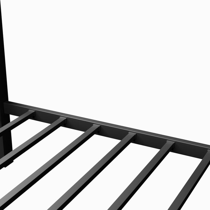 Queen Over Queen Metal Bunk Bed with Ladder and Slats Support for Adults Teens, Black