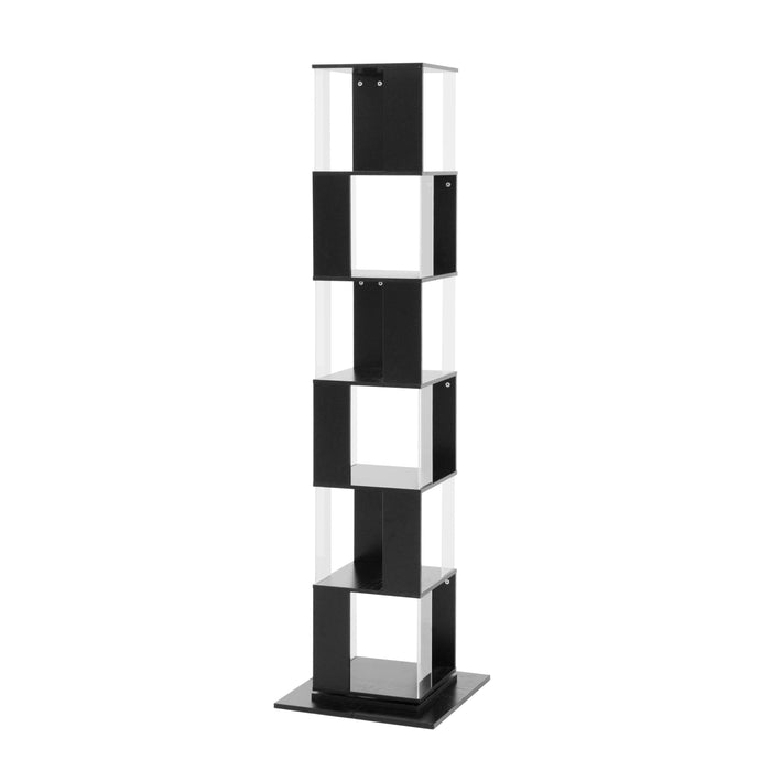 6 tier Rotating Bookshelf, Floor Rack Simple Bookcase with Acrylic plate Student Multi-Function Creative Bookshelf for Living Room with anti-toppling base