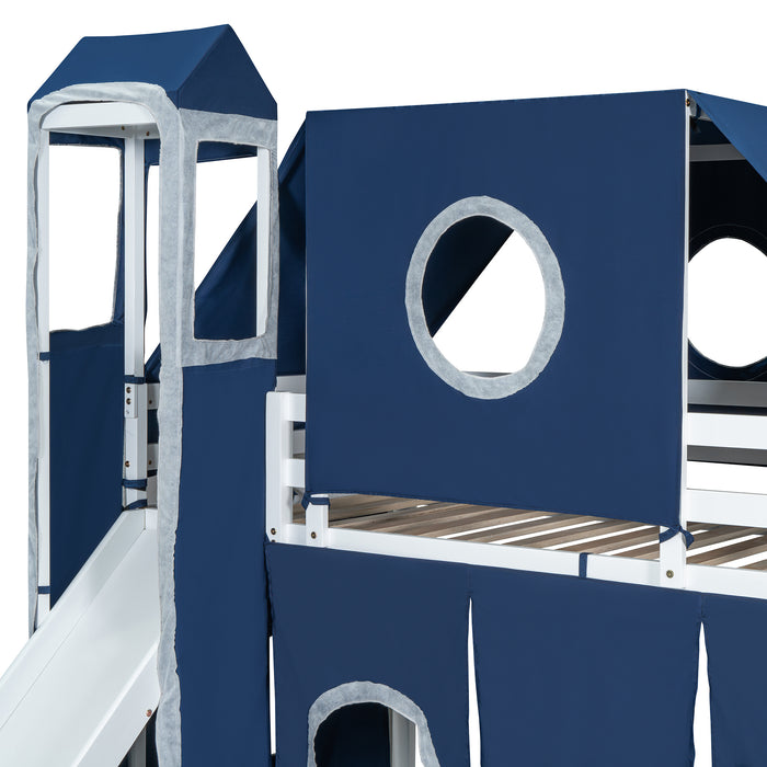 Twin Size Loft Bed with Tent and Tower - Blue - DTYStore