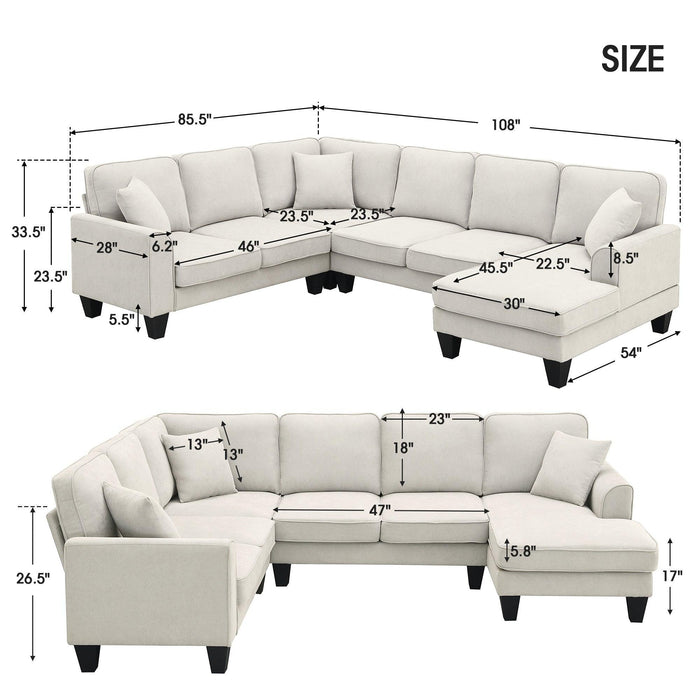 Modern U Shape Sectional Sofa Set with 3 Pillows for Living Room, Apartment, Office