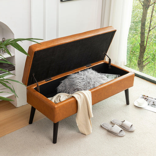 Storage Bench with Storage Bench for Bedroom End of Bed Bench Foot of Bed Bench Entryway Bench Storage Ottoman Bench 43.3" W x 17.7" Brown Leather Bench - DTYStore