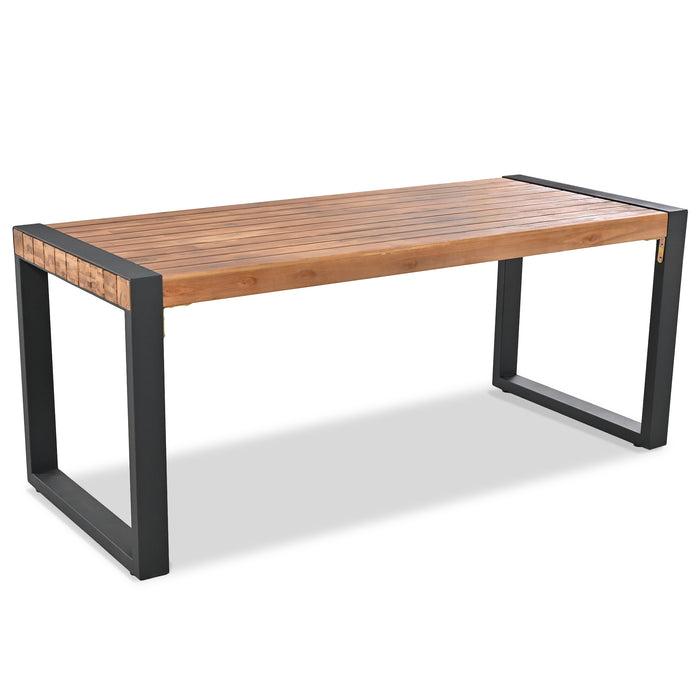 GO 3-pieces Outdoor Dining Table With 2 Benches, Patio Dining Set With Unique Top Texture, Acacia Wood Top & Steel Frame, All Weather Use, For Outdoor & Indoor, Natural - DTYStore