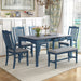 Mid-Century 6-Piece Wood Dining Table Set, Kitchen Table Set with Drawer, Upholstered Chairs and Bench, Antique Blue