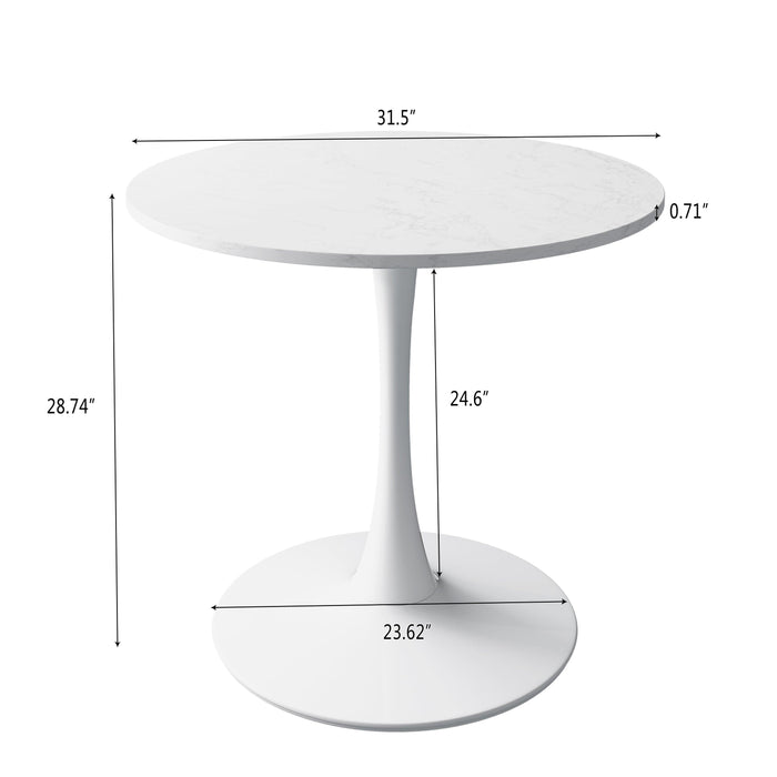 32"Modern Round Dining Table with Printed White Marble Table Top,Metal Base Dining Table, End Table Leisure Coffee Table