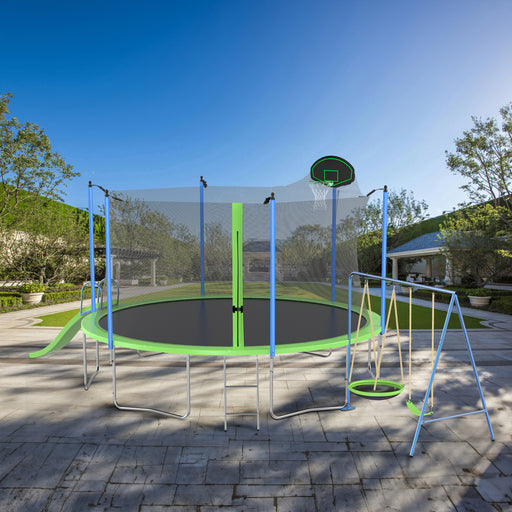 14FT Trampoline with Slide and Swings, ASTM Approved Large Recreational Trampoline with Basketball Hoop and Ladder,Outdoor Backyard Trampoline with Net, Capacity for Kids and Adults - DTYStore
