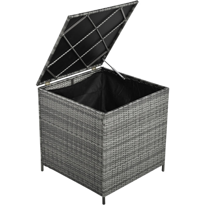 Outdoor 6-Piece All Weather PE Rattan Sofa Set, Garden Patio Wicker Sectional Furniture Set with Adjustable Seat, Storage Box, Removable Covers and Tempered Glass Top Table,Grey - DTYStore