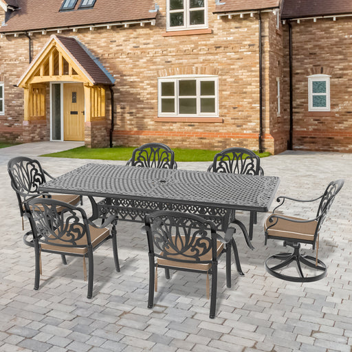 9-Piece All-Weather Cast Aluminum Dining Set, Include 2 Swivel Chairs,6 Dining Chairs and Rectangular Table With Black Frame - DTYStore