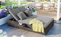 Outdoor Double Sunbed, Wicker Rattan Patio Reclining Chairs, Conversational Set for 2 Person