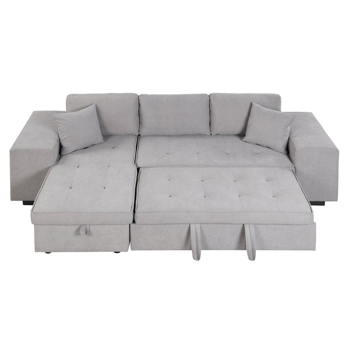 104.5" Pull Out Sleeper Sofa Reversible L-Shape 3 Seat Sectional Couch with Storage Chaise and 2 Stools for Living Room Furniture Set,Gray