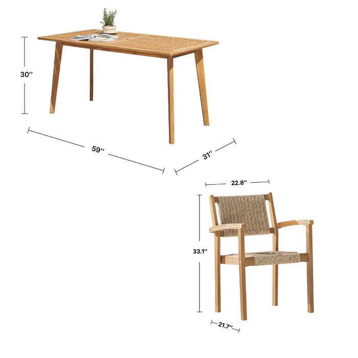 Mauricio 5-Piece Acacia Wood Dining Set with Stacking Chair - DTYStore