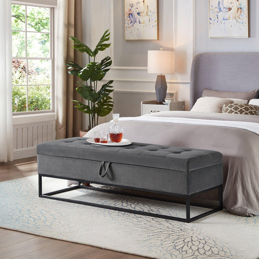58.6" Bed Bench Metal Base with Storage Grey Velvet - DTYStore