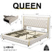 Queen size bed frame with 4 drawers, Star Projector Galaxy Light, Wingback Upholstered Headboard with Diamond Button, USB Charger and music speaker, PU Leather - DTYStore