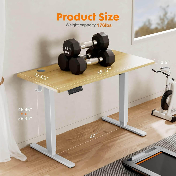 Electric Height Adjustable Standing Desk,Sit to Stand Ergonomic Computer Desk,Yellow,55'' x 24" - DTYStore