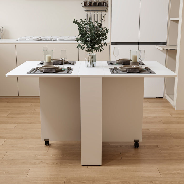 Fully unfolded 51.18 inches white foldable table, suitable for small family table or display table convenient, home simple long table, simple and lightweight - DTYStore