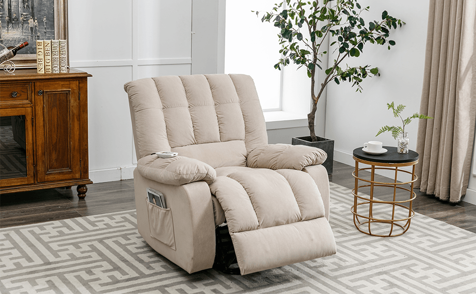 Massage Recliner Chair Electric Power Lift Recliner Chairs with Heat, Vibration, Side Pocket for Living Room Bedroom, Beige