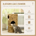 Elevated Cat Bed with Three Hideaways & Four Soft Plush Cushions, Cat Tower with Hand-Woven Materials, Multi-Layer Raised Kitten Bed Caves