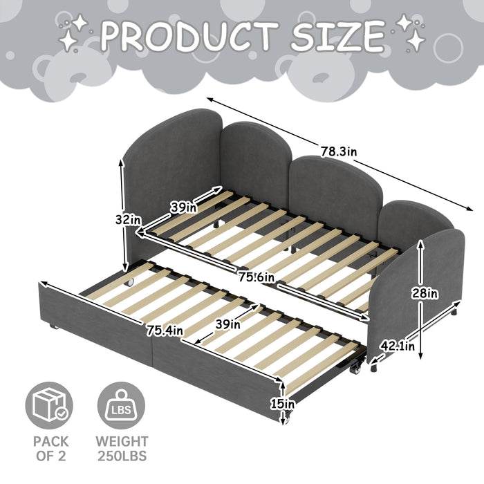 Twin Size Twin Size Bed frames With An Another Bed frame, Velvet Upholstered Daybed, Modern Sofa Bed Daybed Frame for Bedroom Living Room, Suitable for Living Room, Kids Room, Bedroom (Ddry Gray) - DTYStore